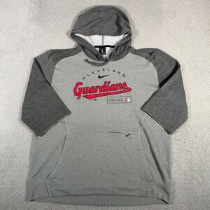 Cleveland Guardians Hoodie Mens XL Gray Nike Dri-Fit Raglan Sweatshirt Baseball